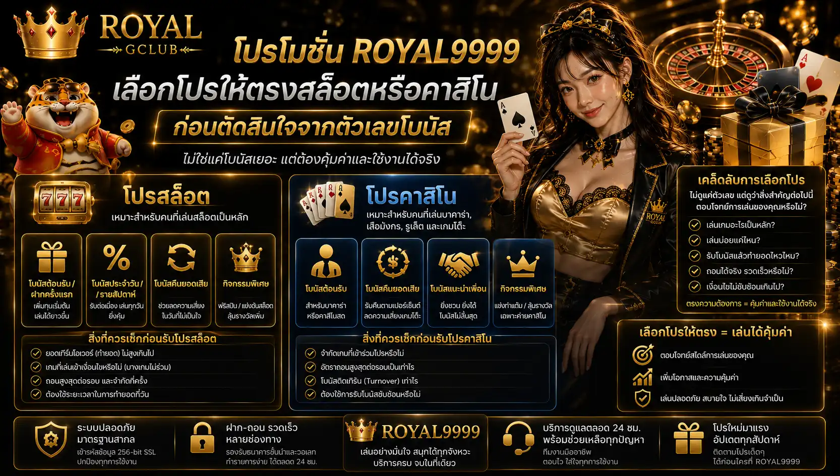 โปรโมชั่น royal9999 เลือกโปรให้ตรงสล็อตหรือคาสิโน ก่อนตัดสินใจจากตัวเลขโบนัส